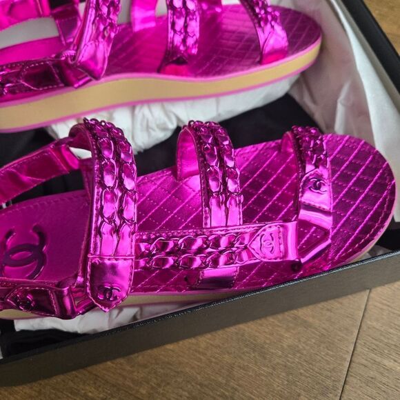 Chanel Pink sandals shoes size 40 New - Picture 8 of 13